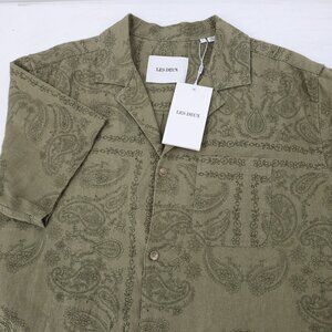 NWT Les Deux Shirt mens large Paisley Short Sleeve Button up Ramie Cotton camp